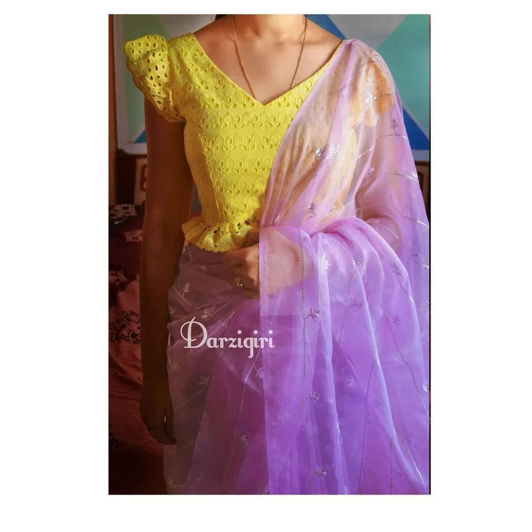 Schiffli Yellow Peplum