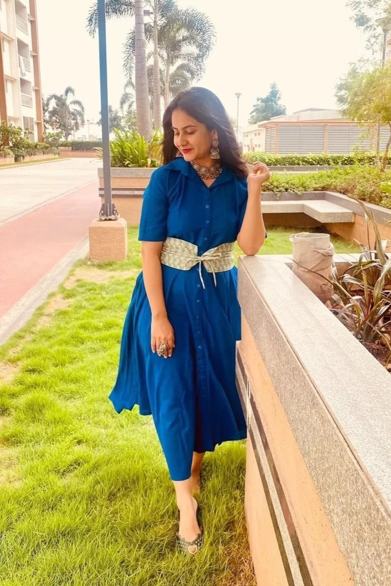 Blue collar Dress with belt