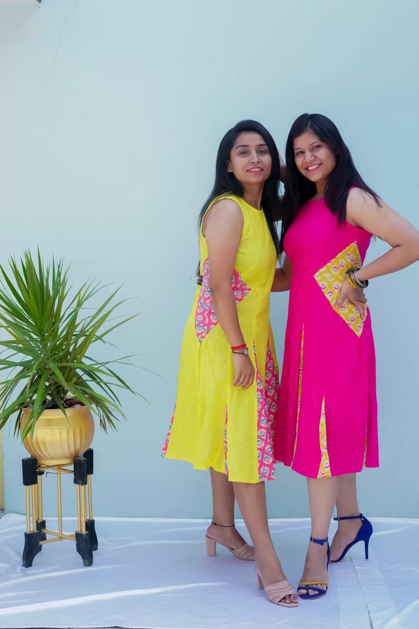 Hot pink/yellow Fit n Flare Dress