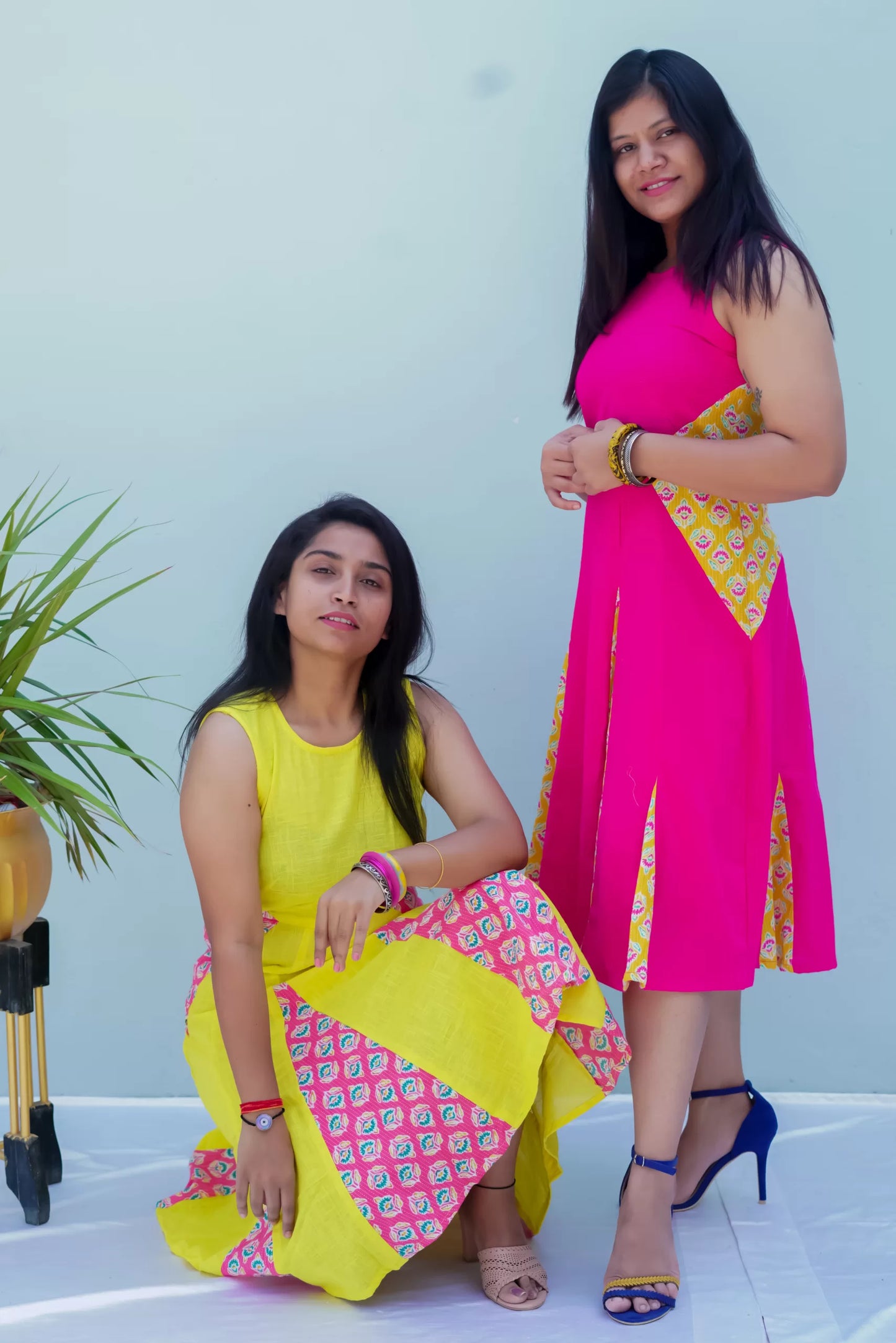 Hot pink/yellow Fit n Flare Dress