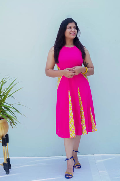 Hot pink/yellow Fit n Flare Dress Darzigiri Hot pink/yellow Fit n Flare Dress Darzigiri