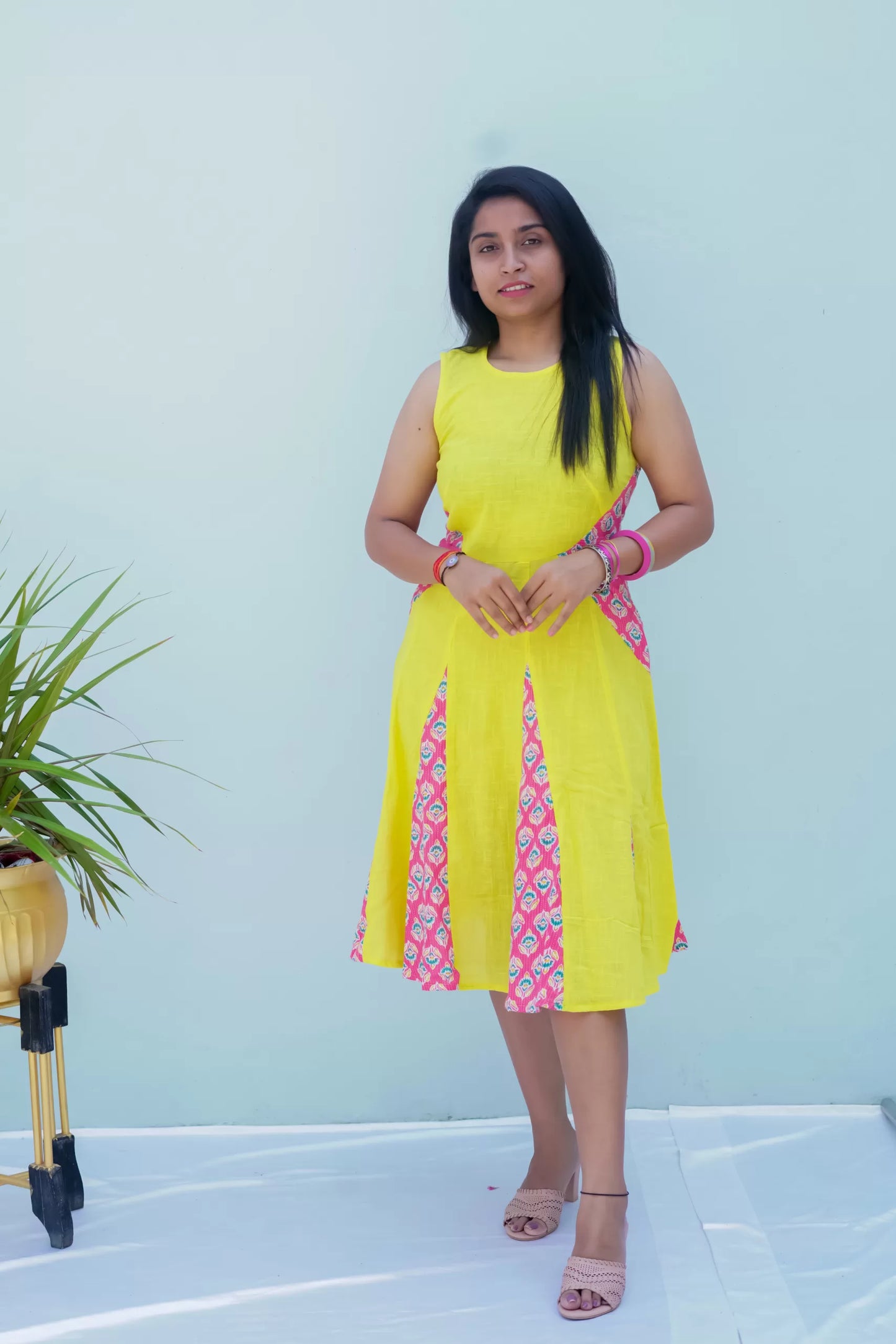 Hot pink/yellow Fit n Flare Dress