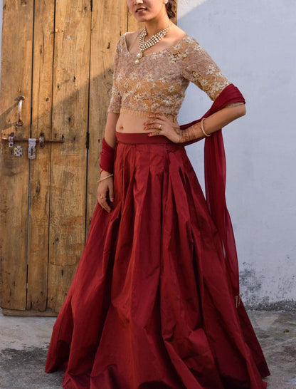 Wine Golden Lehenga