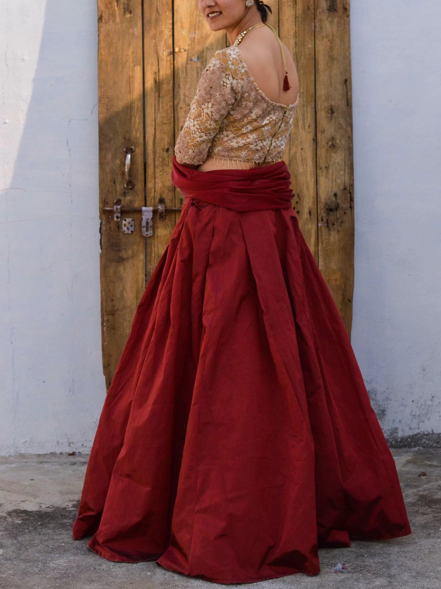 Wine Golden Lehenga