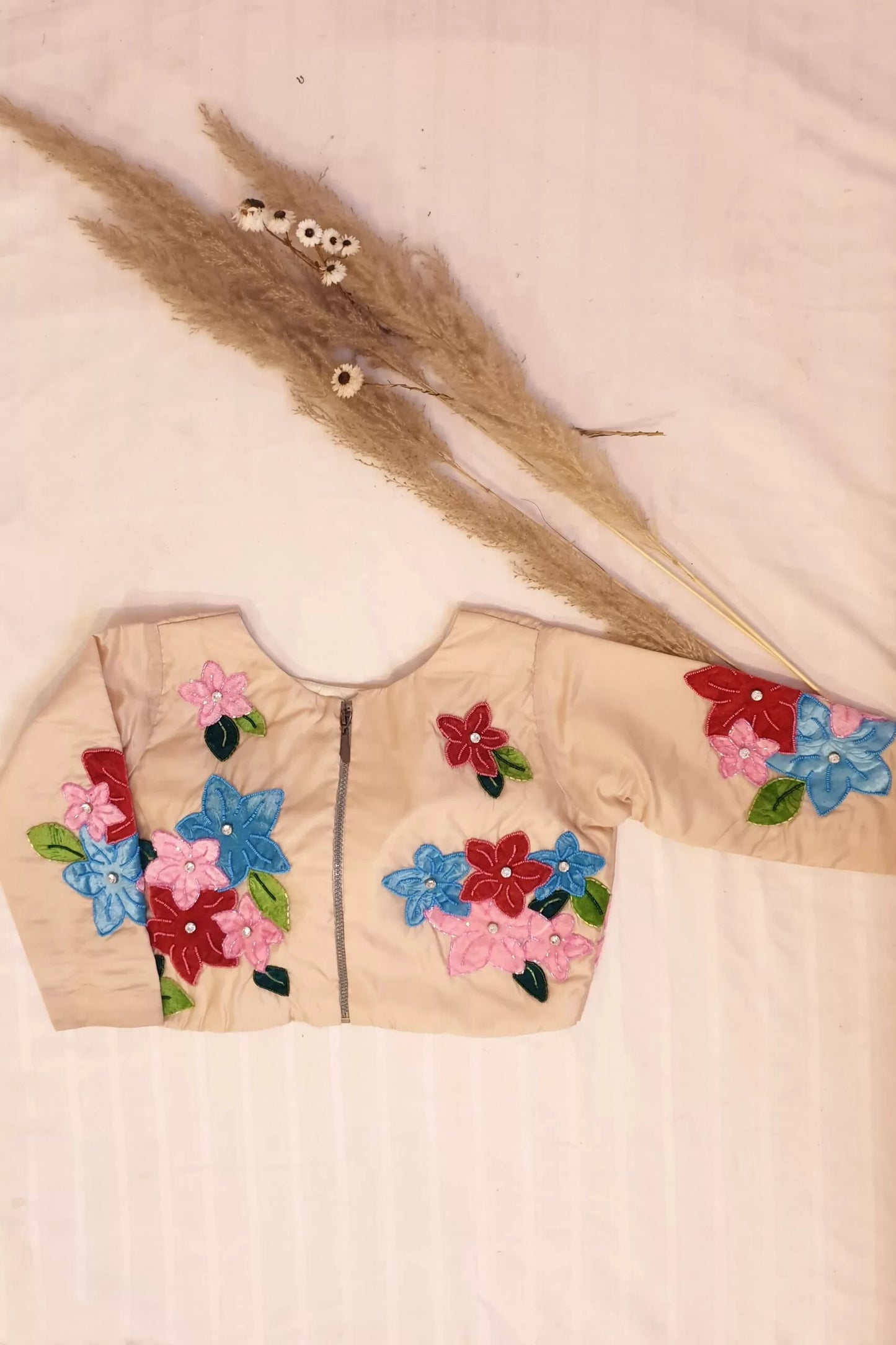 Flower Embroidered Pearl Blouse