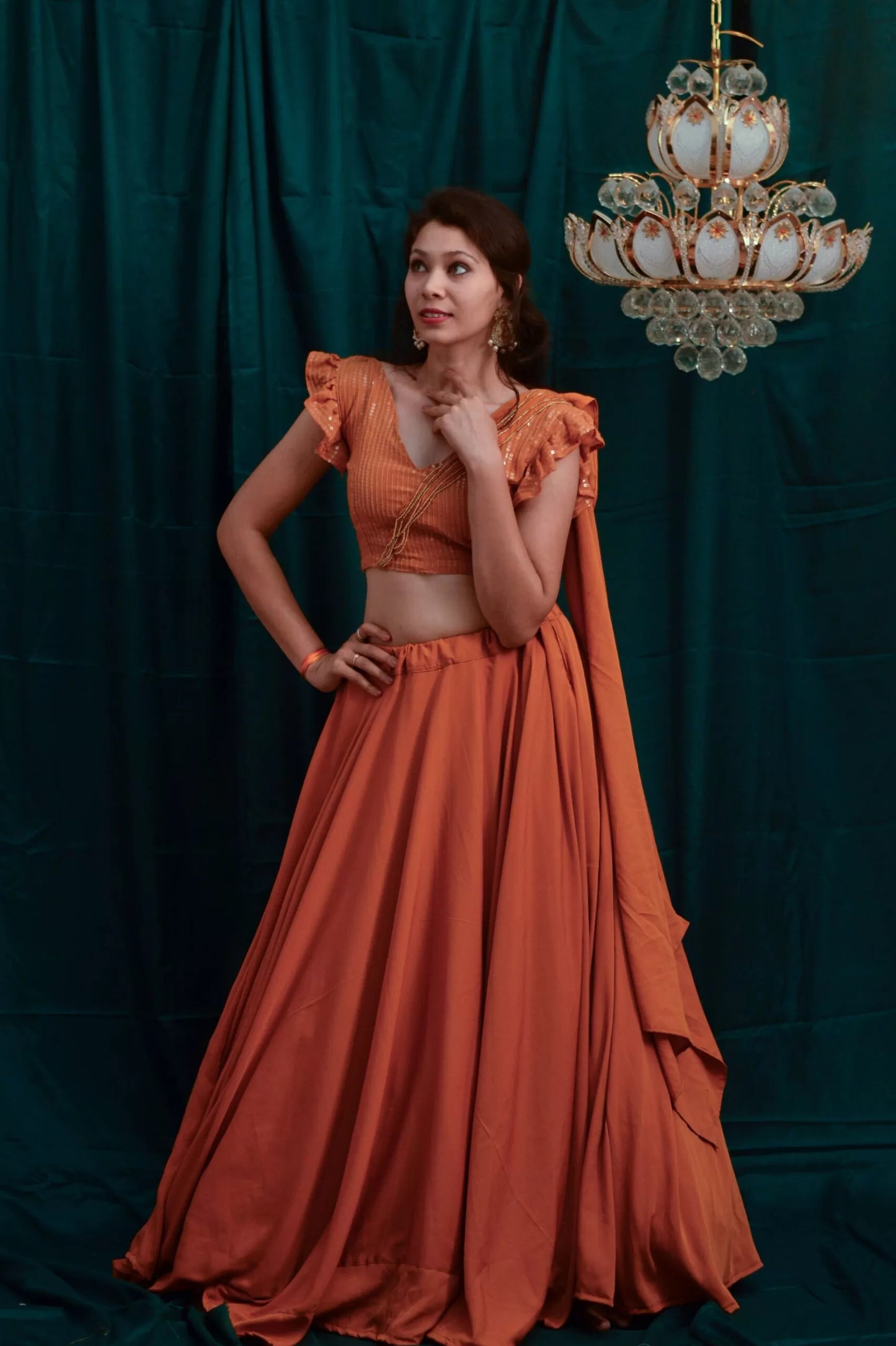 Rust Sequin Lehenga