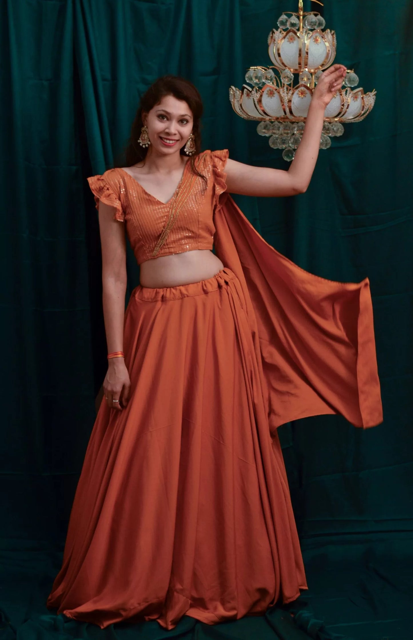 Rust Sequin Lehenga