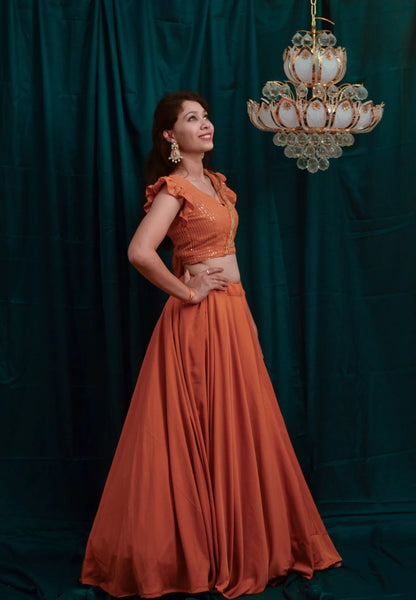 Rust Sequin Lehenga