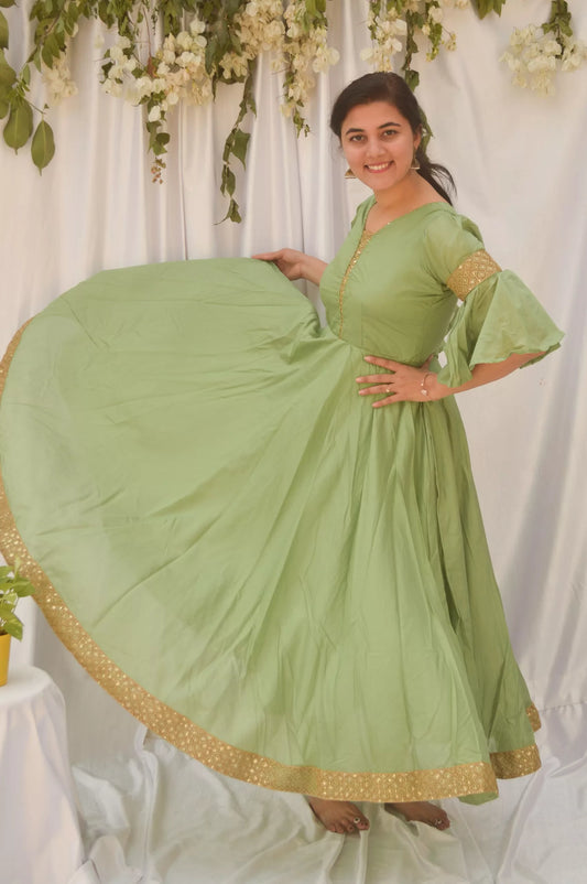 Sage Green Bell Sleeve Anarkali