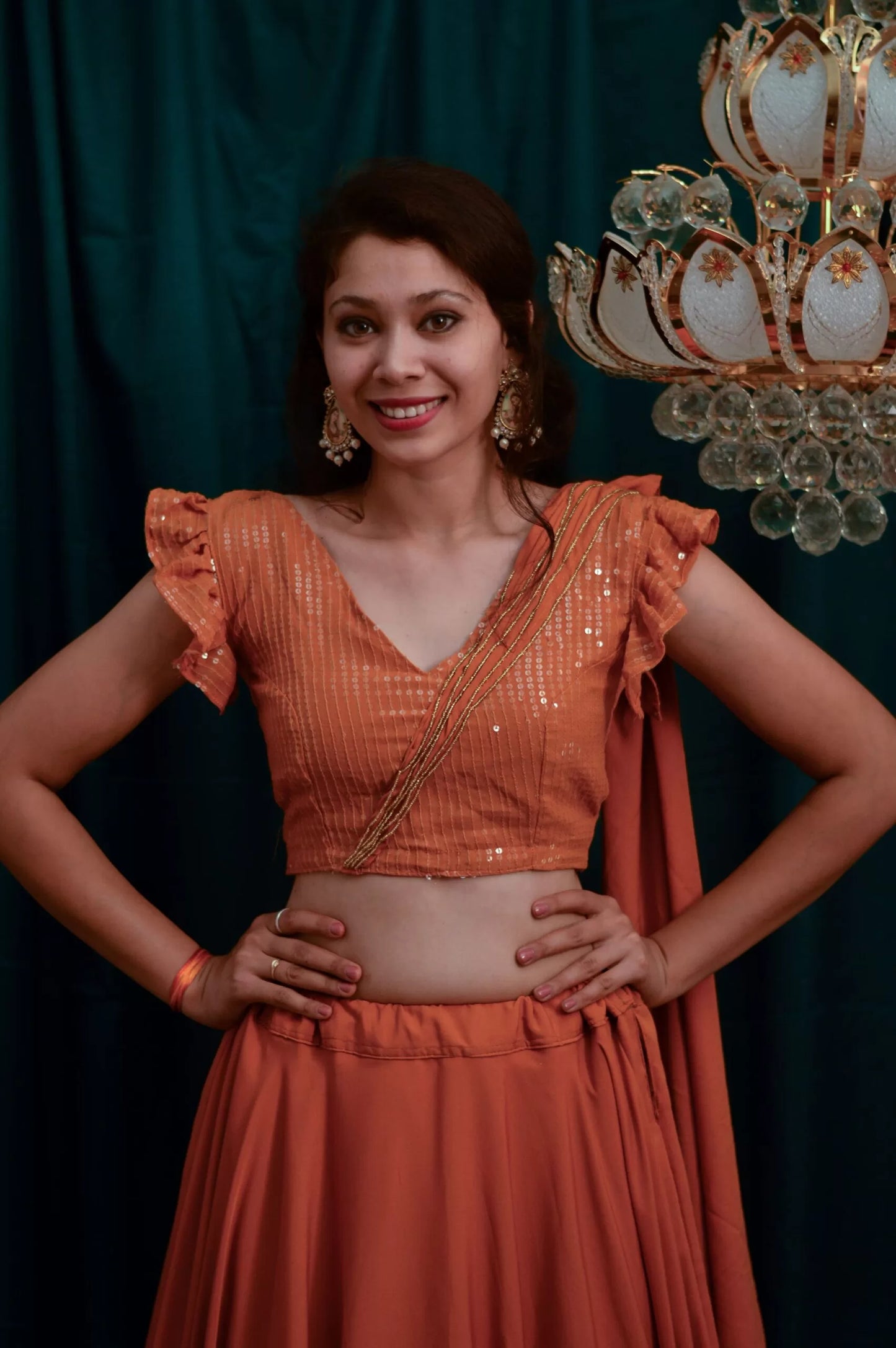 Rust Sequin Lehenga