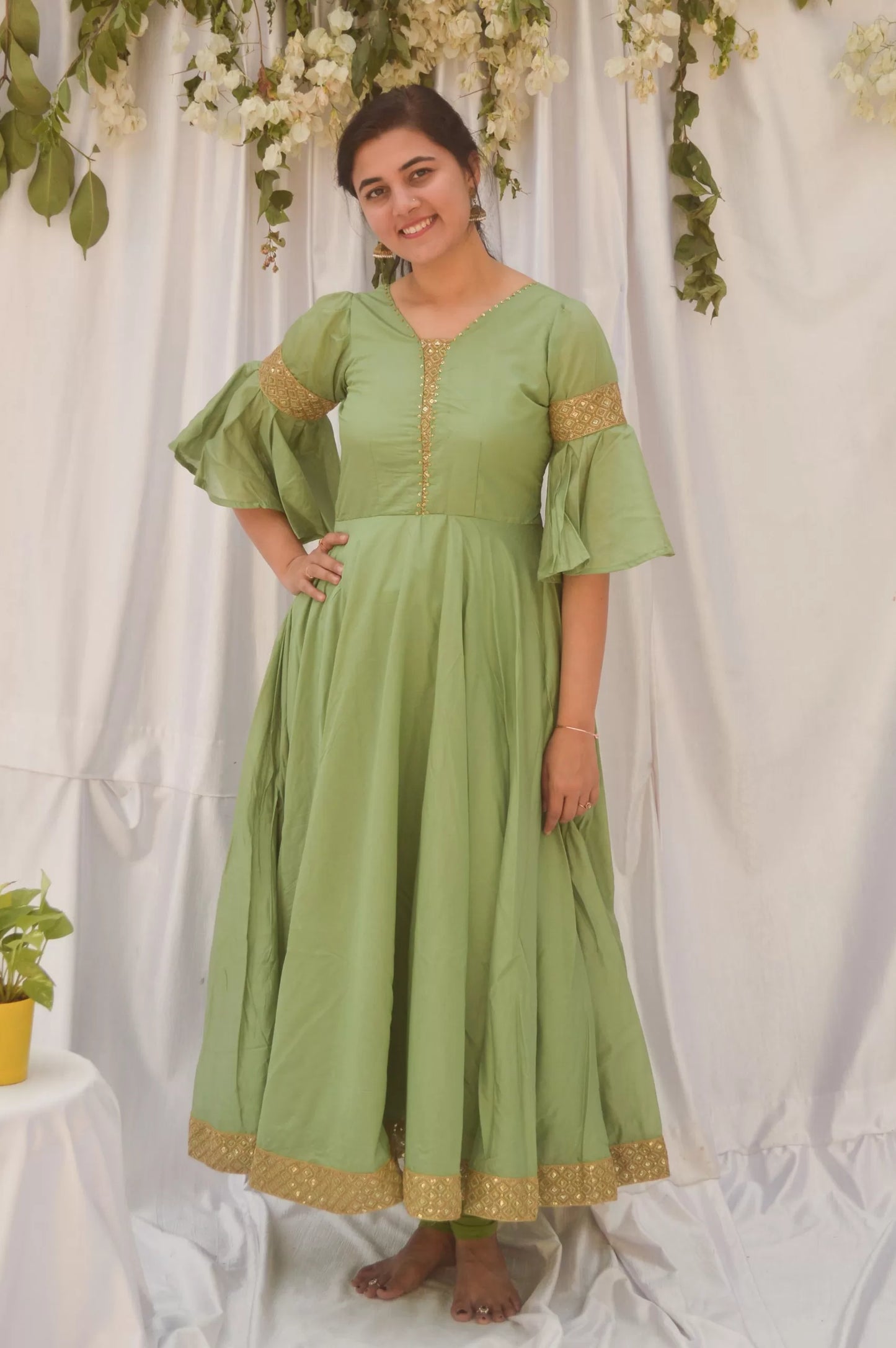 Sage Green Bell Sleeve Anarkali