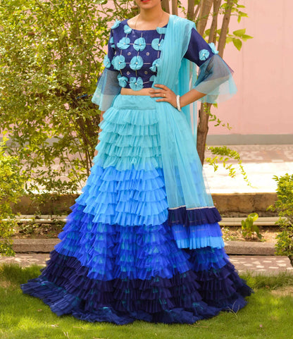 Blue Ombre Frill Lehenga