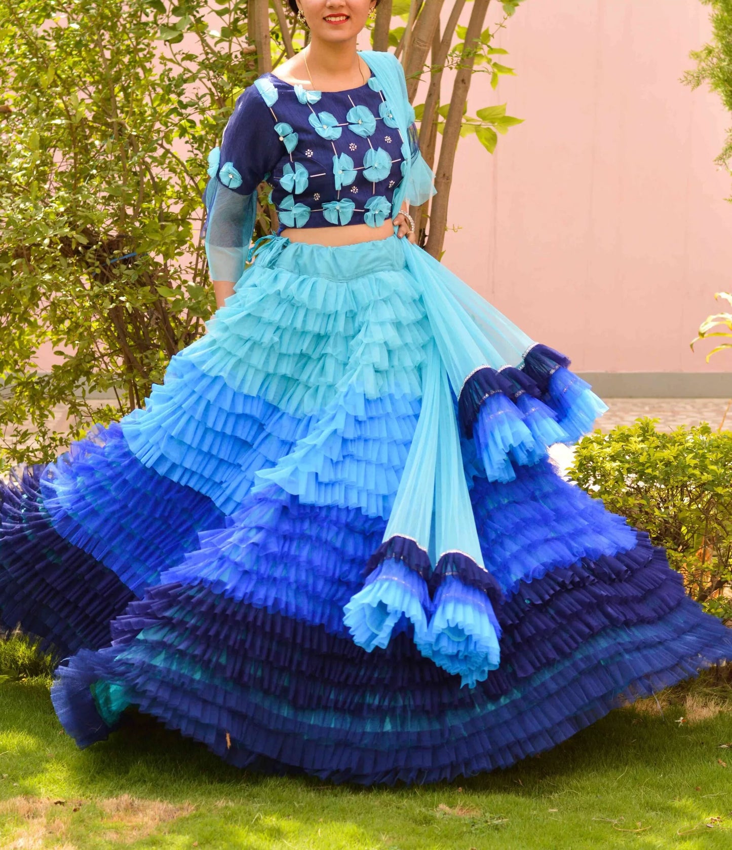 Blue Ombre Frill Lehenga