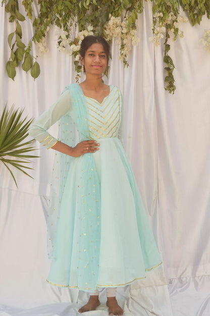 SkyBlue Gota Embellished Anarkali