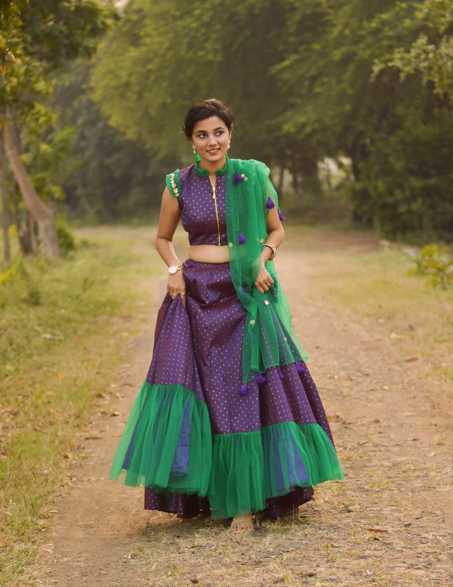 Purple And Green Lehenga