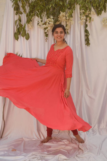 Coral Mood Anarkali