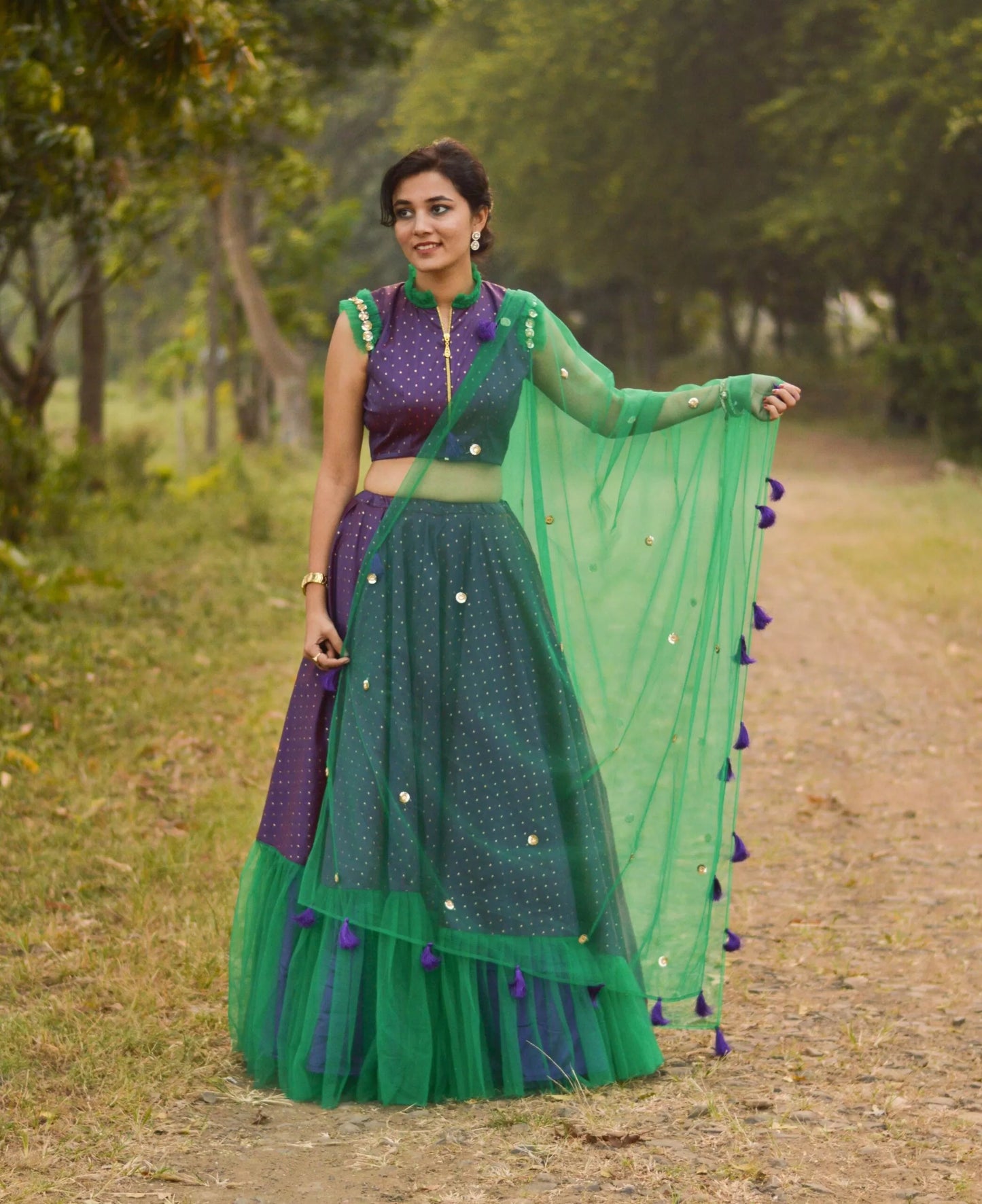 Purple And Green Lehenga