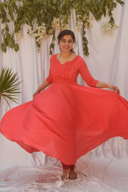 Coral Mood Anarkali