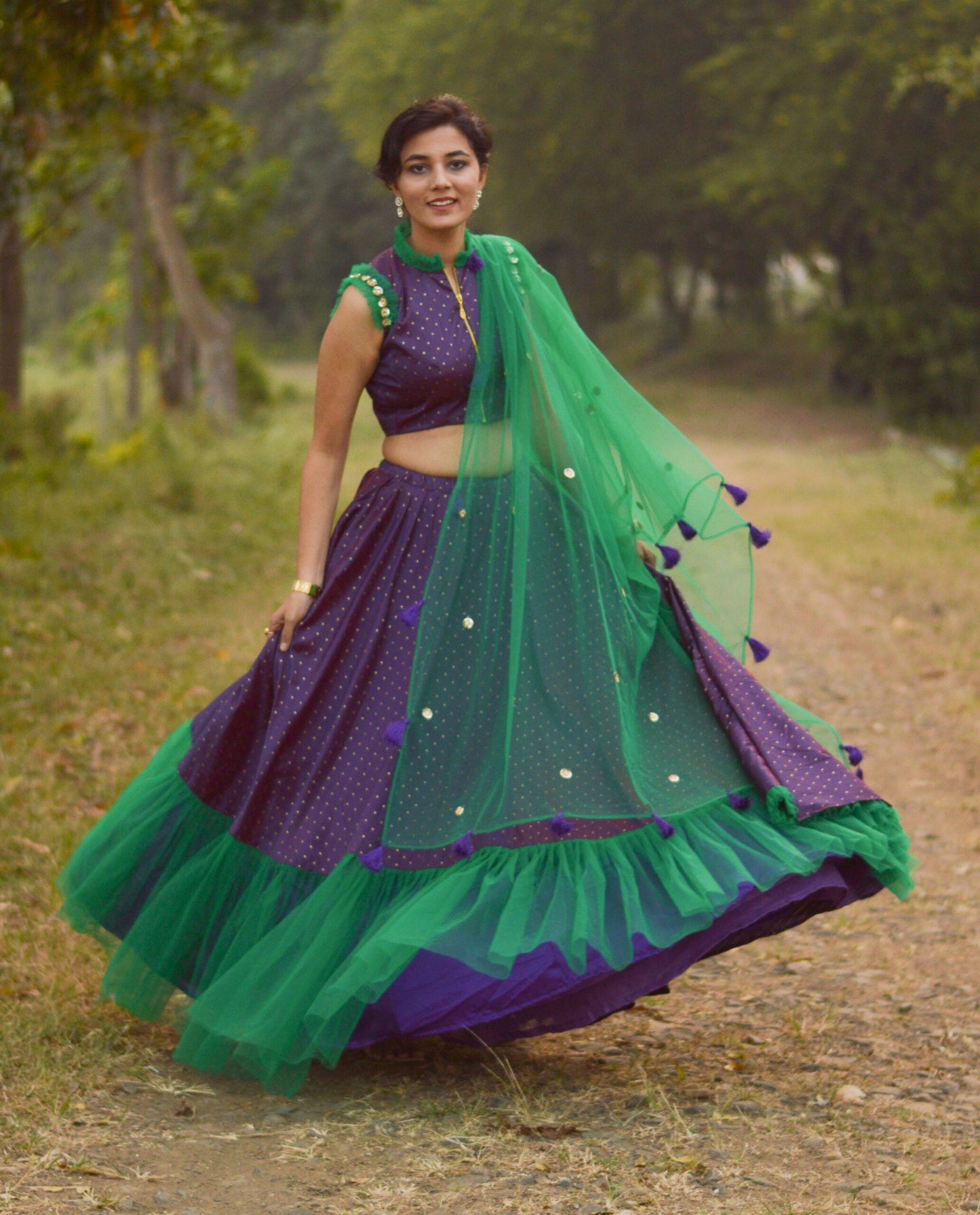 Purple And Green Lehenga