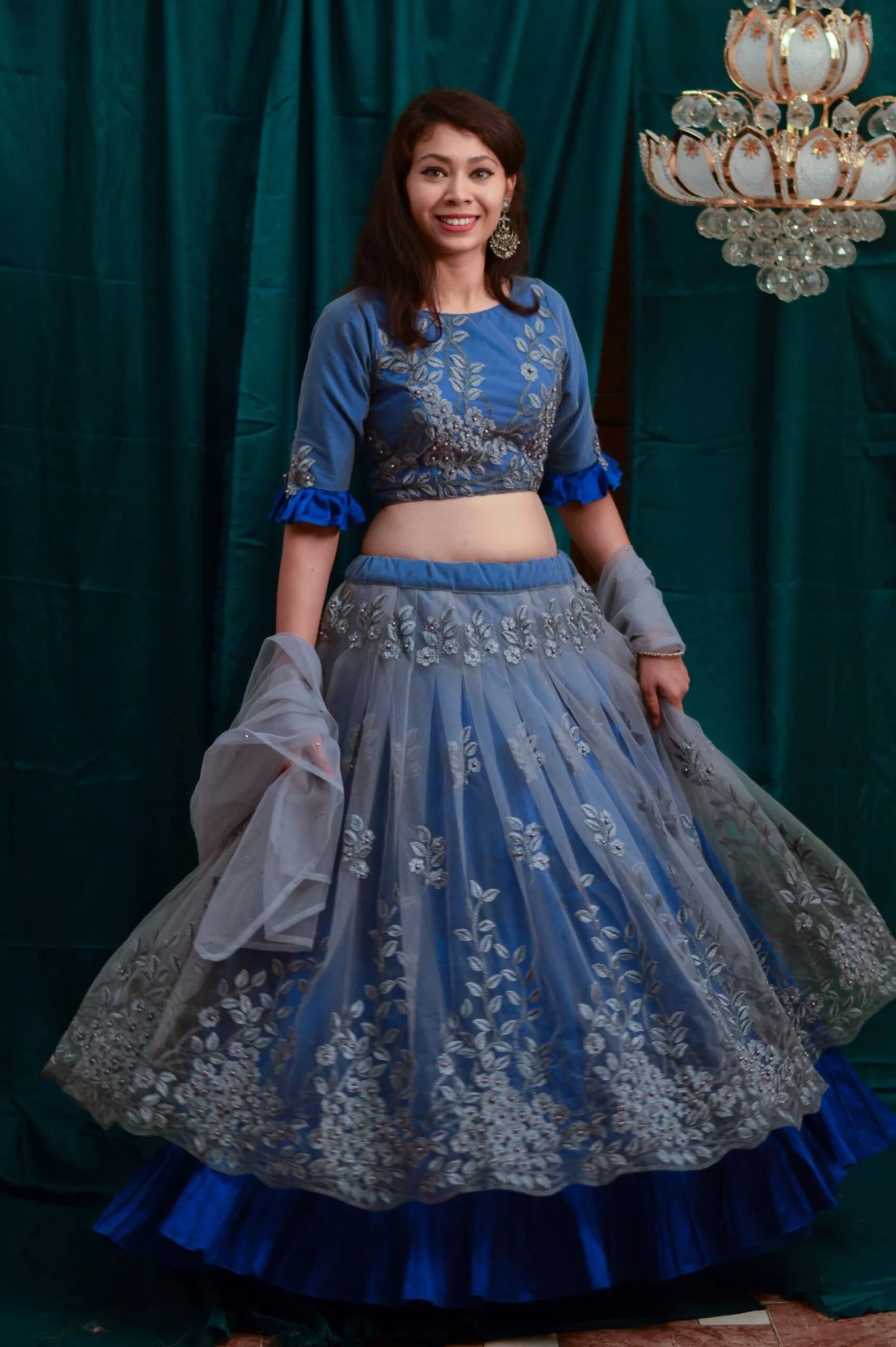 Blue Garden Lehenga