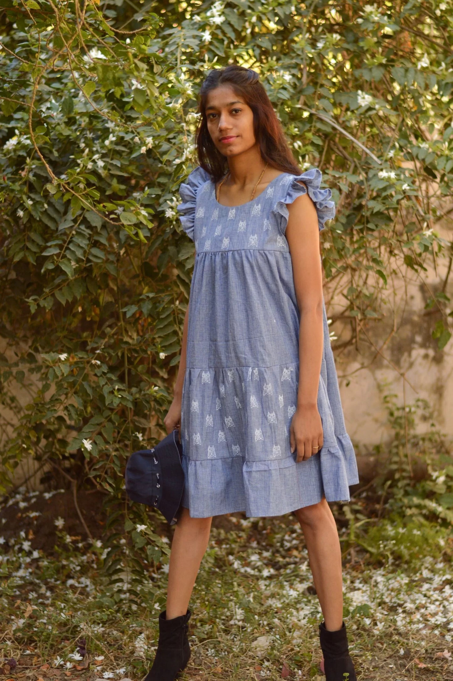 South cotton denim tiered dress