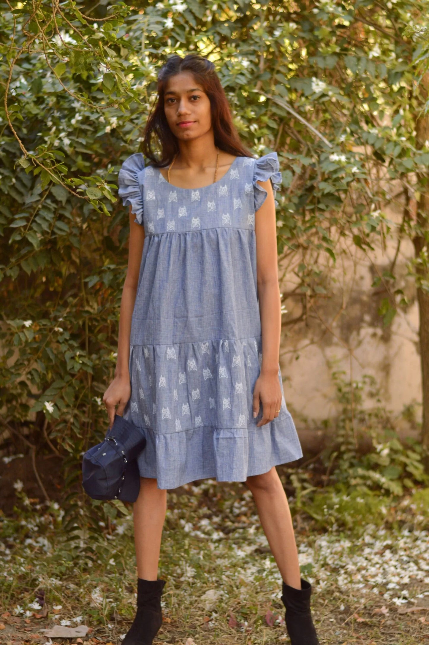 South cotton denim tiered dress