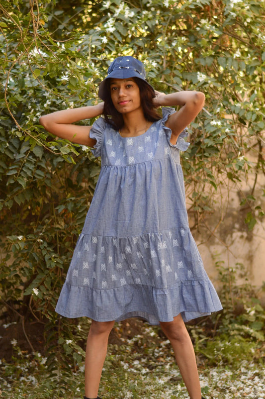 South cotton denim tiered dress