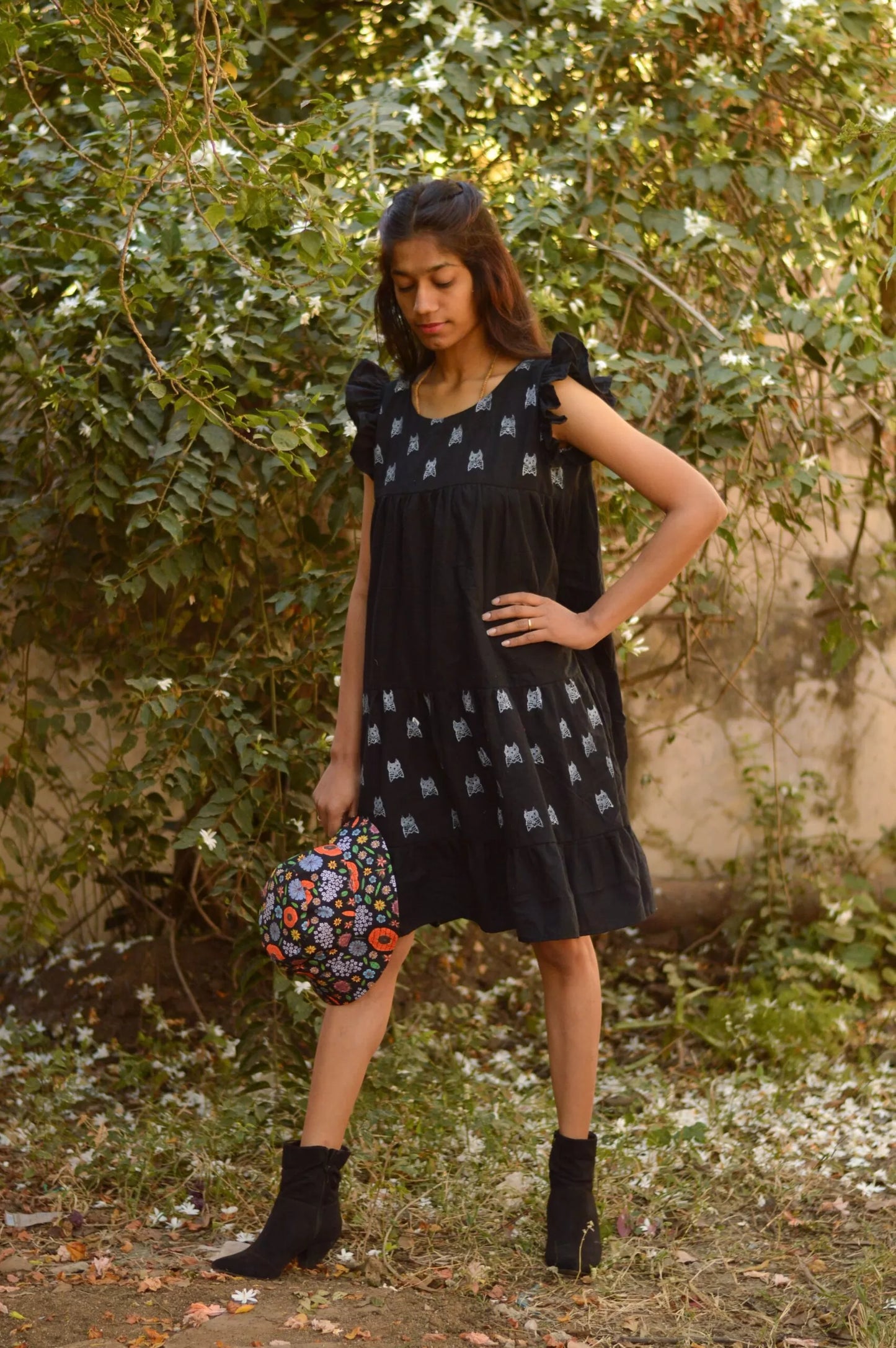 South Cotton Black Tiered Dress