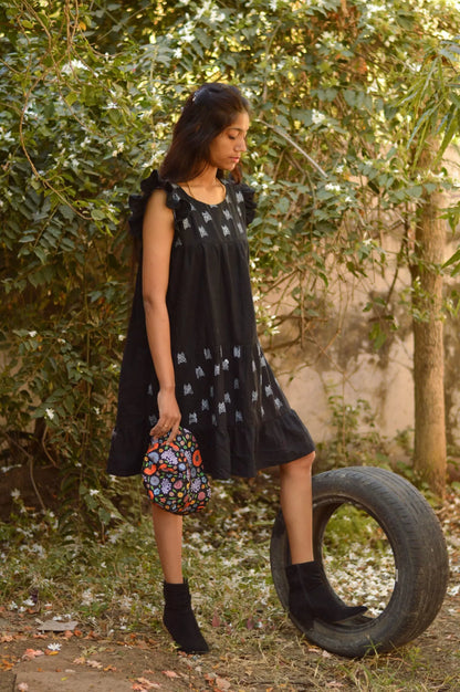 South Cotton Black Tiered Dress