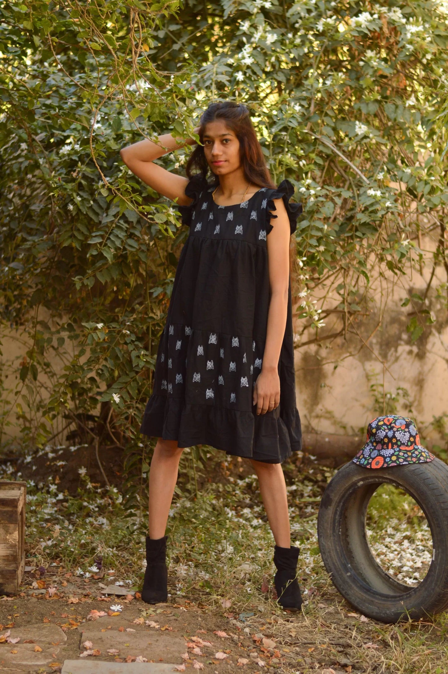 South Cotton Black Tiered Dress