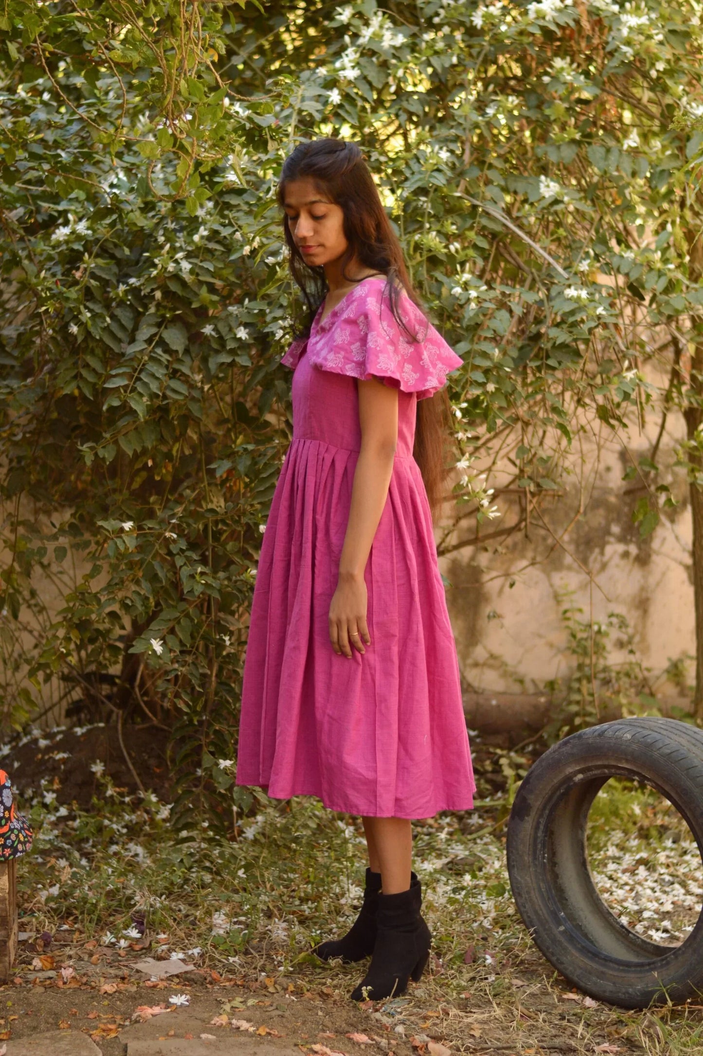 South Cotton Cape Sleeves Pink Dress