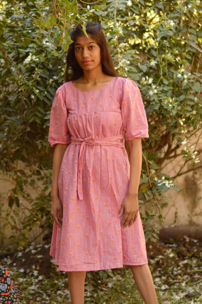 South Cotton Embroidered Pink Dress