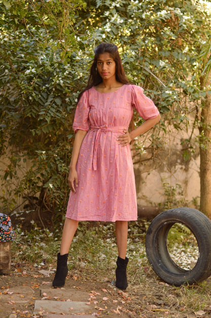 South Cotton Embroidered Pink Dress