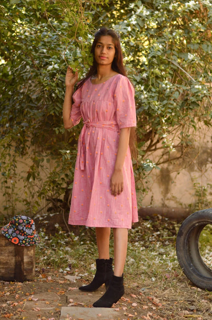 South Cotton Embroidered Pink Dress