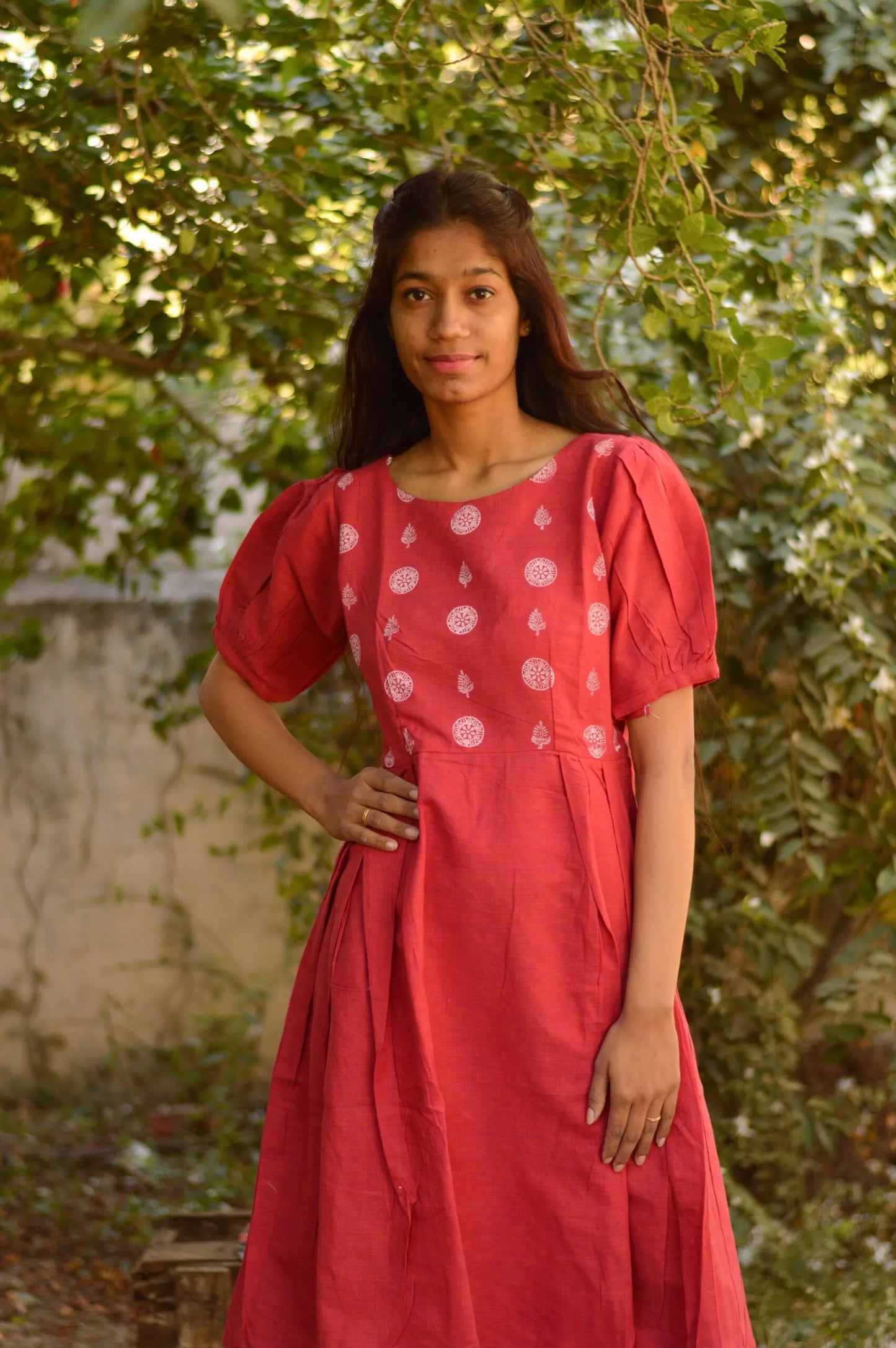 South Cotton Block Print Red Dress