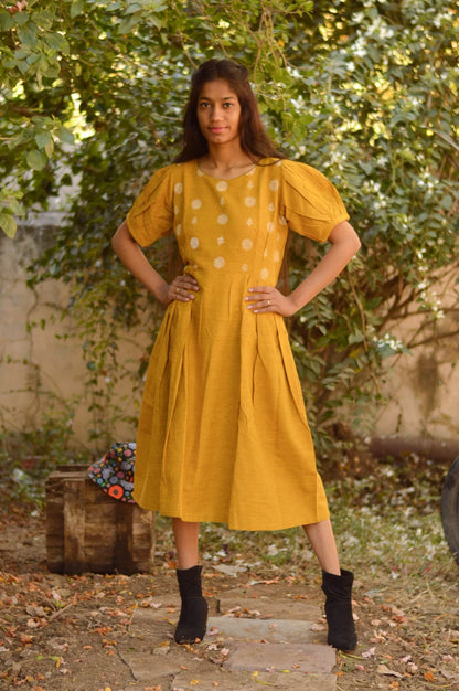 South Cotton Ethnic Print Mustard Dress