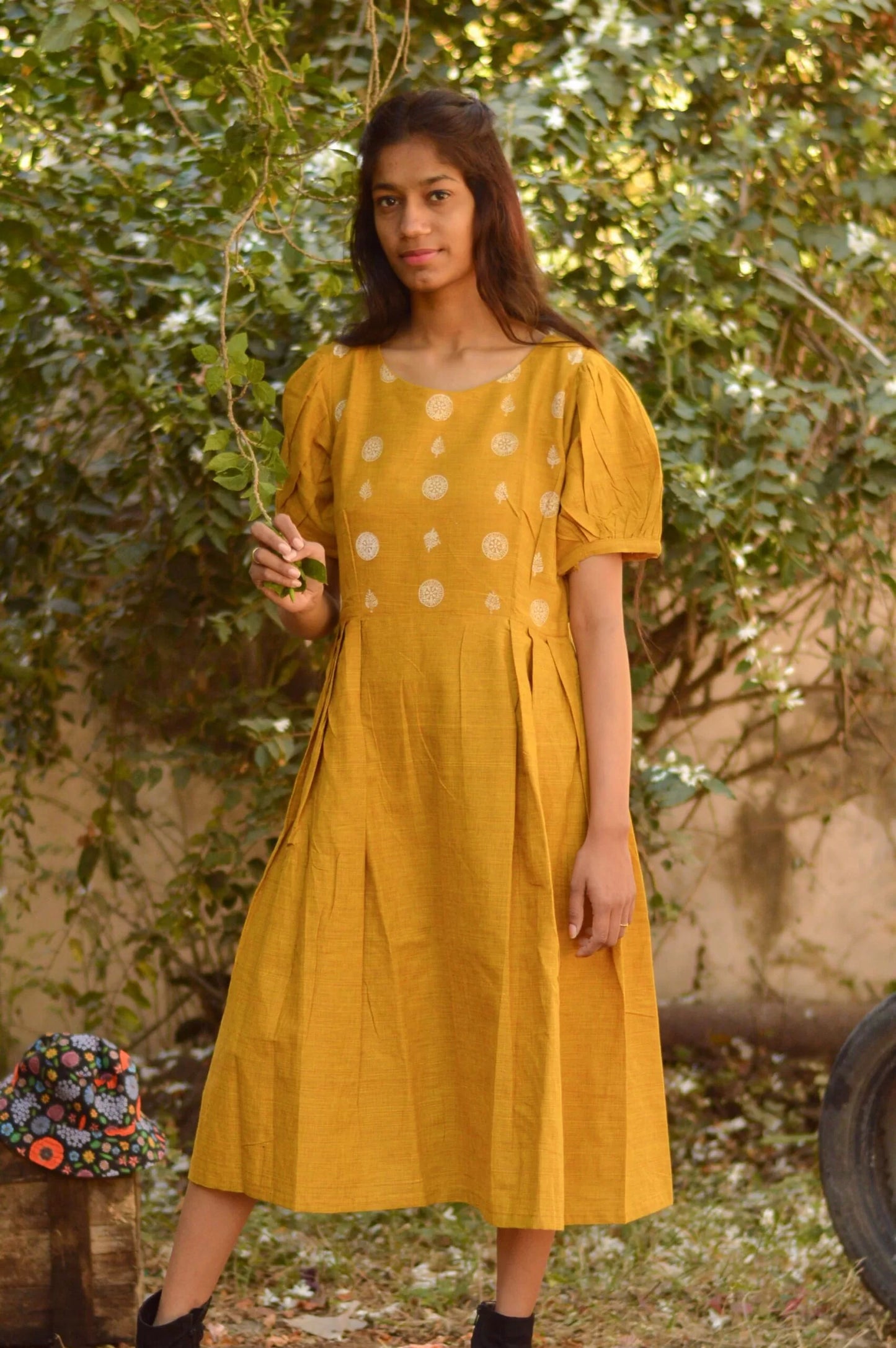 South Cotton Ethnic Print Mustard Dress