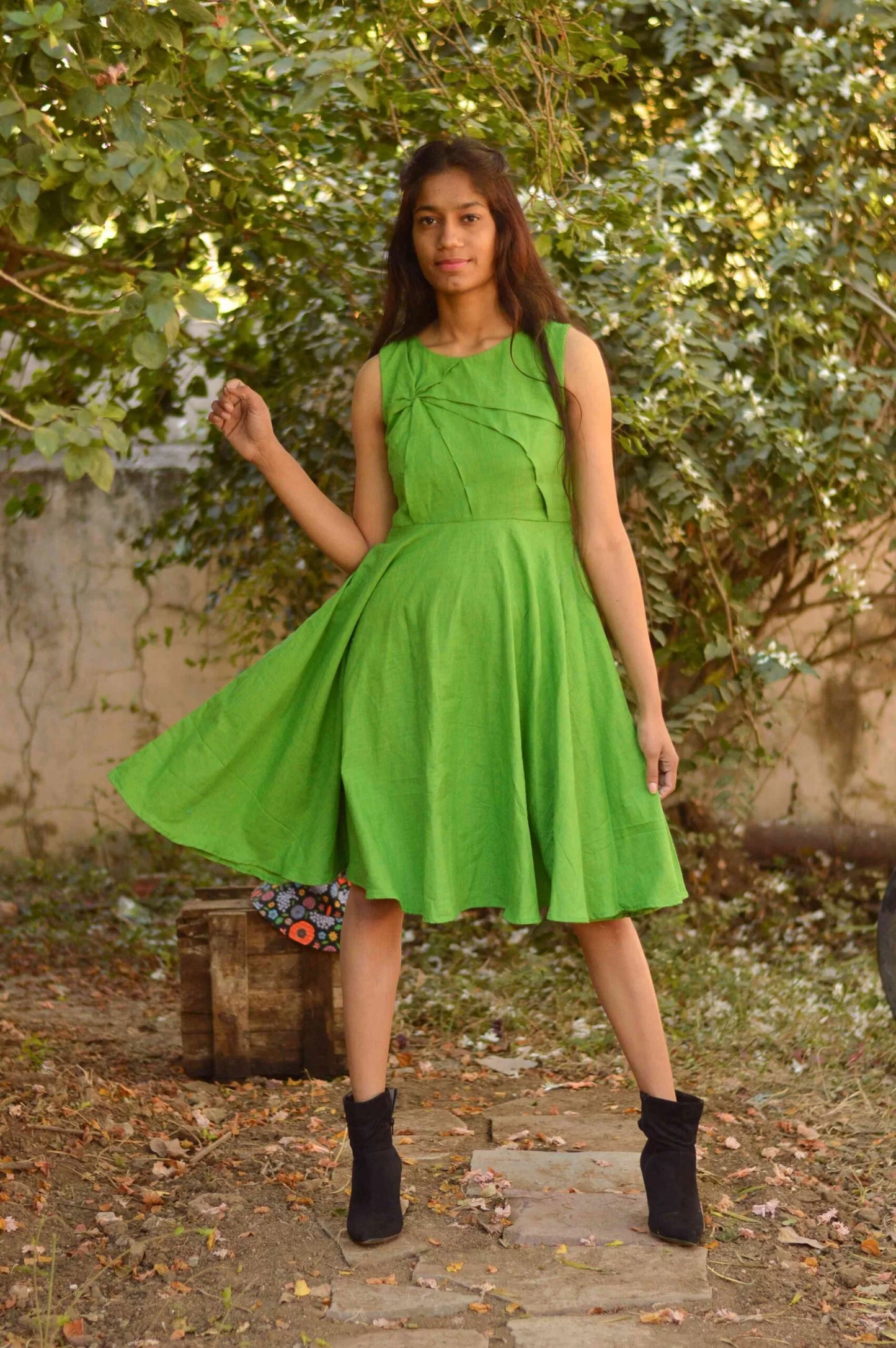 South Cotton Green Fit & Flare Dress