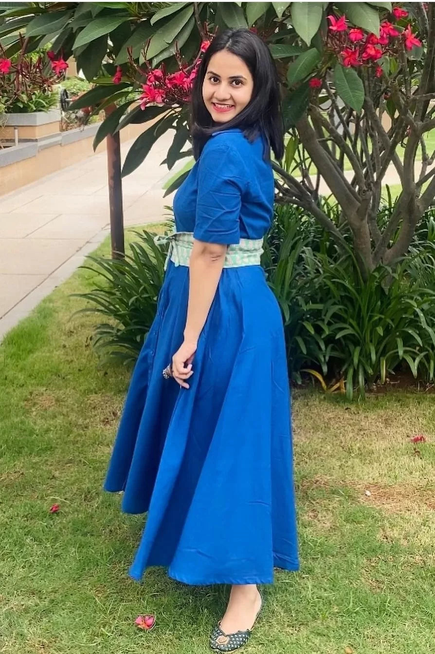 Blue collar Dress with belt