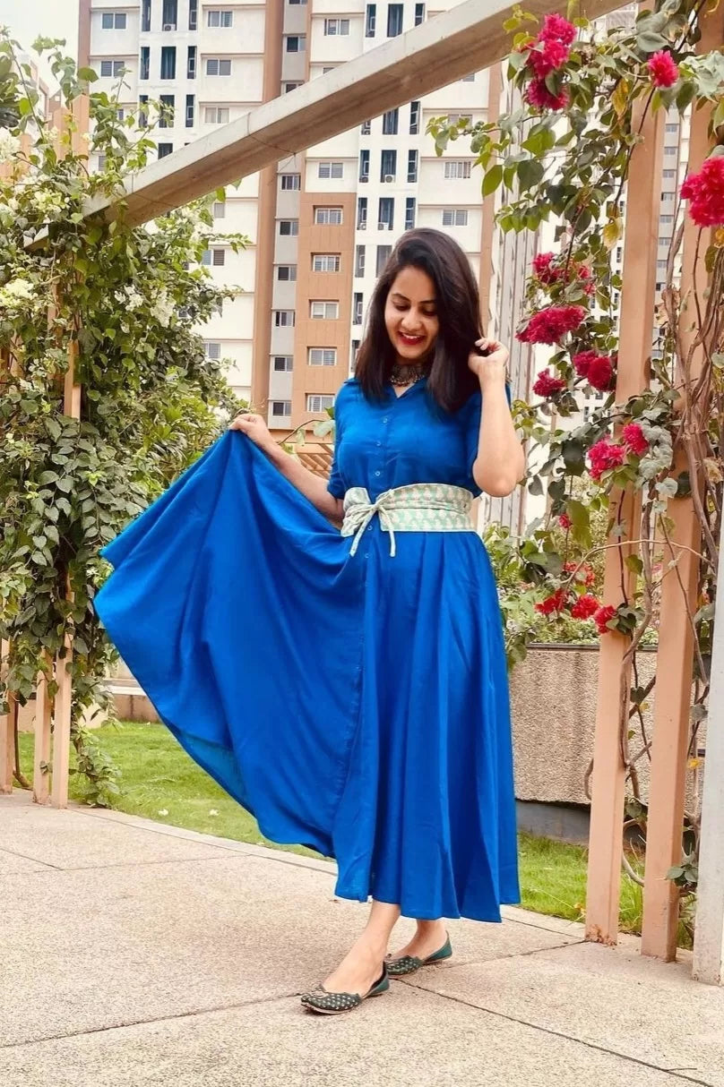 Blue collar Dress with belt