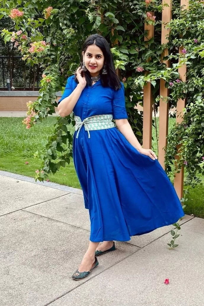 Blue collar Dress with belt