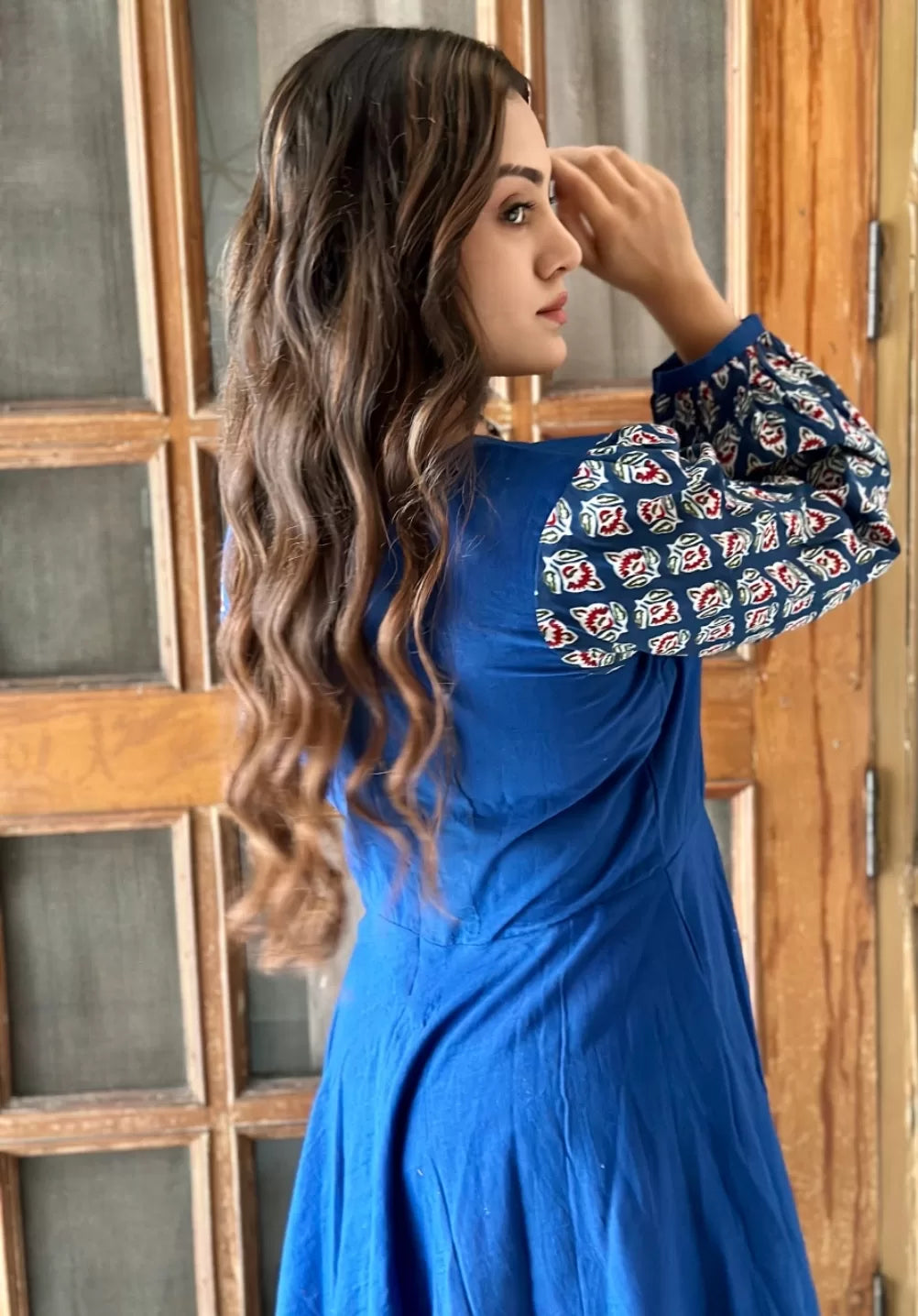 Blue Printed sleeves Dress